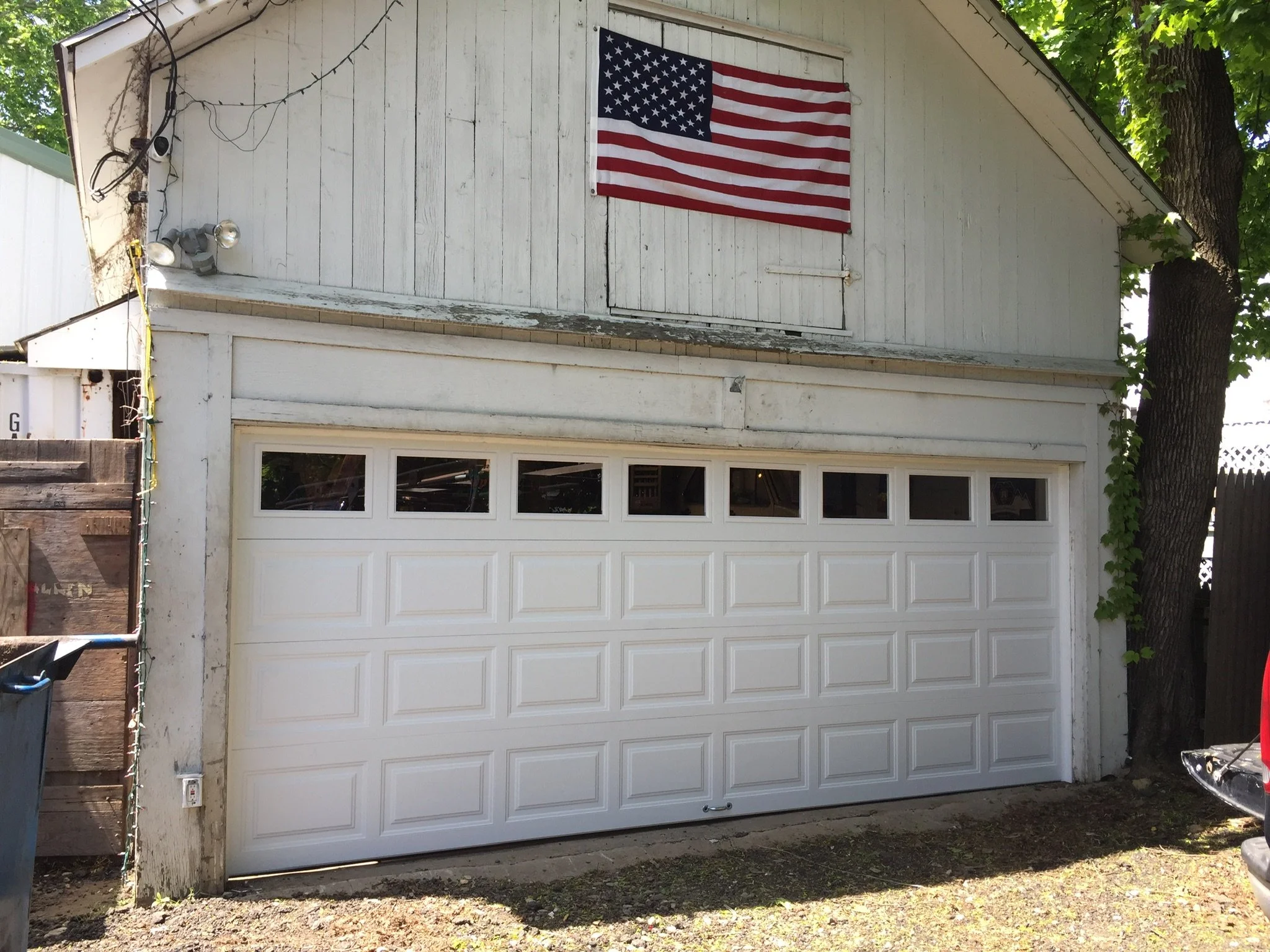 Garage with American flag